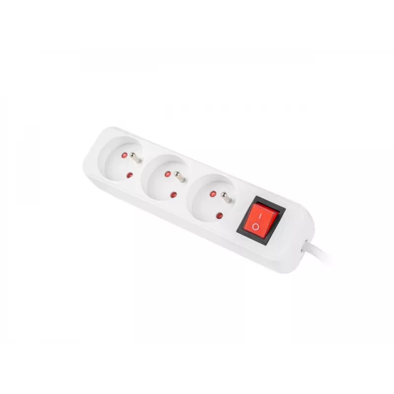 Predlžovací kábel LANBERG PS1-03E-0300-W — 3 m kábel, 3 zásuvky Type E AC, biely, interiérová