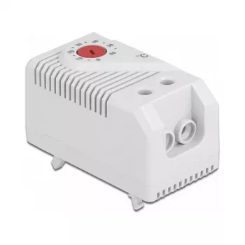 Termostat DELOCK 66824, plastové puzdro, IP20, 30 W, 250 V, 10 A, 43×60×33 mm, sivá/červená