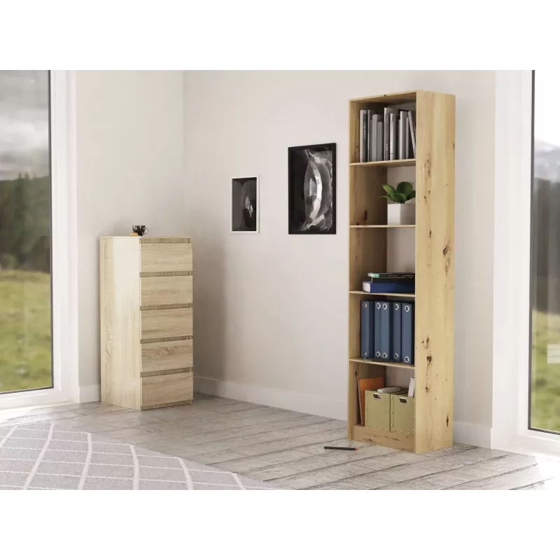 Knižnica Top e shop R50 ARTISAN — dubový dekor, 5 políc, rám z drevotriesky