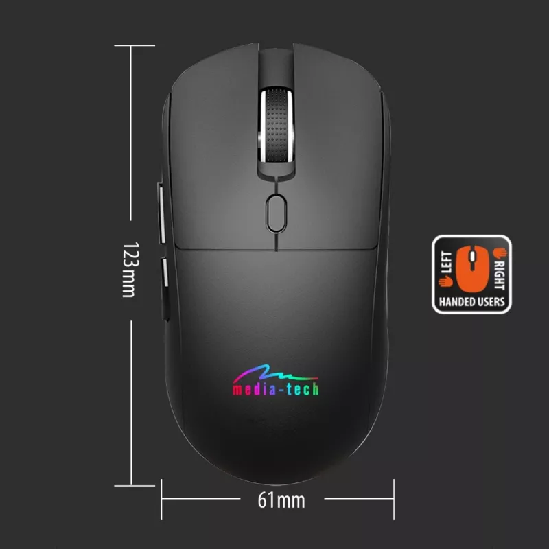 Bezdrôtová myš MEDIA-TECH MT1124 BT/RF Silent & Recharge — obojručná, 3200 DPI, Bluetooth + 2,4 GHz USB, 6 tlačidiel, nabíjateľná