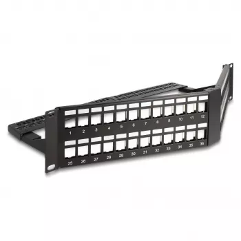 DeLOCK 19 inch Keystone patch panel 48 portov so zaisťovačom káblov 2U zahnutý čierny