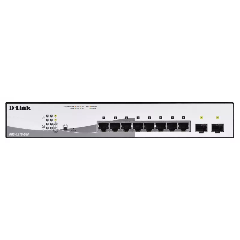 D-Link DGS-1210-08P/E Managed L2 Gigabit Ethernet (10/100/1000) Power over Ethernet (PoE) čierny