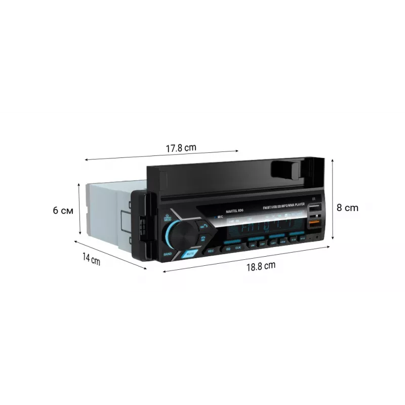 Auto digitálny mediálny prijímač Navitel RD6 — 4x45 W audio prehrávač, prehrávanie digitálnych a externých zdrojov, Single-DIN montáž