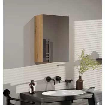 Kúpeľňová úložná skrinka Top e shop POLA 1DL ARTISAN — nástenná, dubový rám, 400×220×600 mm, 3 police