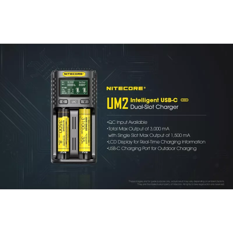 Nitecore UM2 nabíjačka batérií domáce batérie DC lítium-iónové nikel-kadmiové