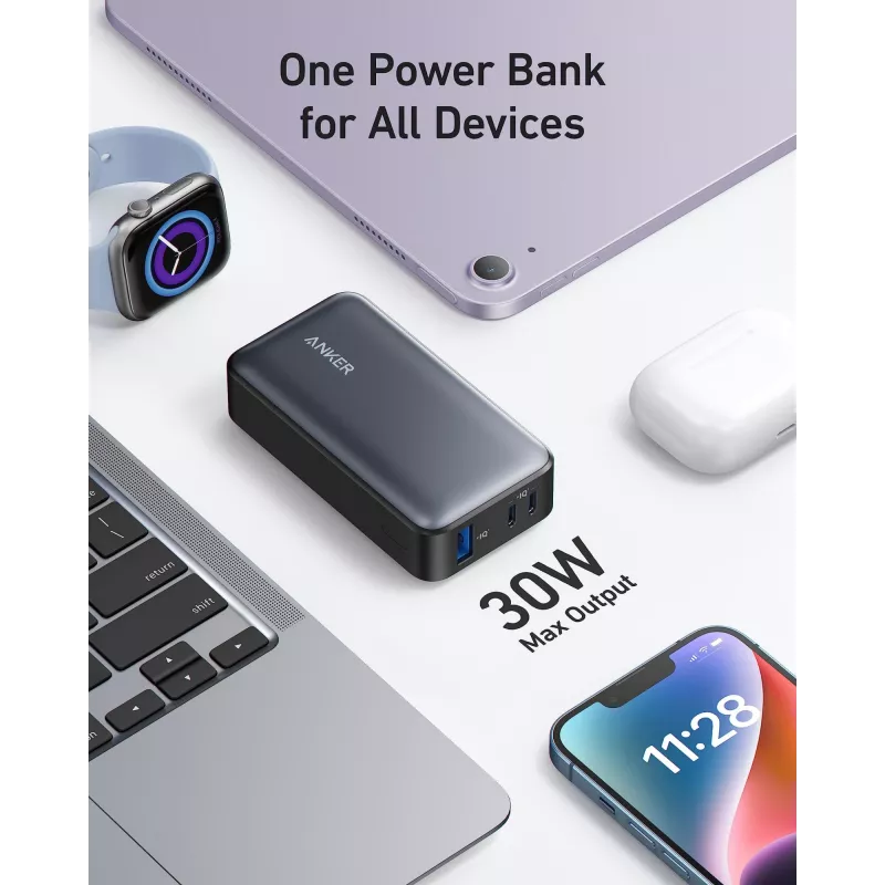 Anker PowerCore 533 - powerbanka - 10000 mAh - 30 watt - 3 A (24 pin USB-C) - čierna (A1256G12)