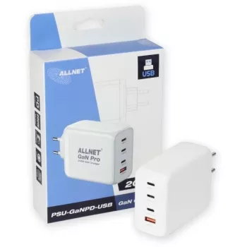 ALLNET napájací zdroj PSU-GaNPD-USB-1A3C-200W — 200W GaN USB nabíjačka, 1× USB-A, 3× USB-C