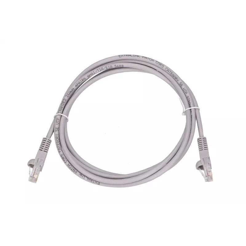 LAN patch kábel Extralink Cat.5e UTP 2 m, RJ-45 na RJ-45, sivý