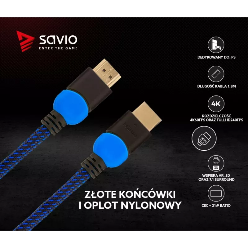 Savio GCL-02 HDMI kábel 1,8 m HDMI Type-A (štandard) čierny, modrý