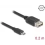 USB 2.0 kábel DELOCK 81516 — Micro-USB B na USB A, 0,2 m, čierny, pozlátené kontakty