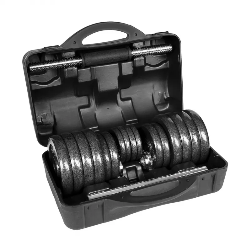 REBEL ACTIVE nastaviteľné jednoručky v kufri 30 kg s tyčou