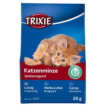 Mačacia mačiatka pochúťka Trixie 4225 — 20 g rastlinná trávová a zeleninová delikatesa pre dospelé mačky, kartónové balenie