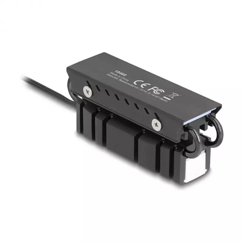Chladič DELOCK 18460 pre M.2 SSD 2280 — hliník/meď, RGB 5V, čierny