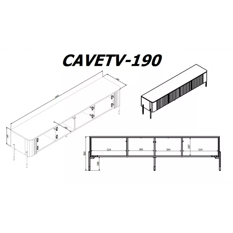 TV skrinka Cama Meble VERA 190x40x50 cm, matná biela, drevotrieskový vrch