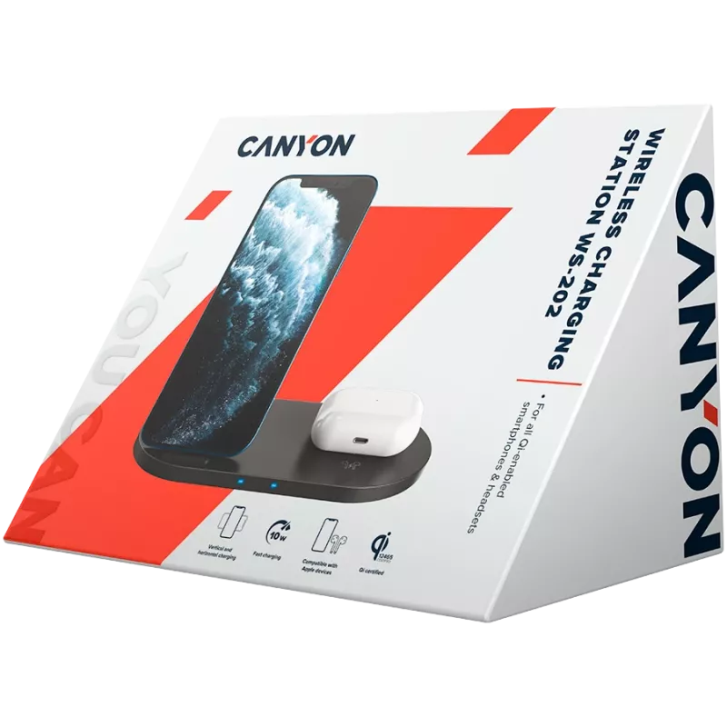 Nabíjačka bezdrôtová dokovacia stanica 2in1 QI 10W/USB-C/LED čierna