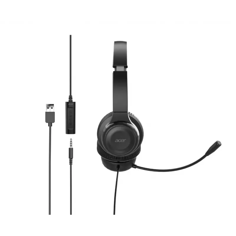 Acer AHW154 GP.HDS11.02D drôtová kancelárska náhlavná súprava, stereo, jack konektor, zabudovaný flexibilný mikrofón, čierna