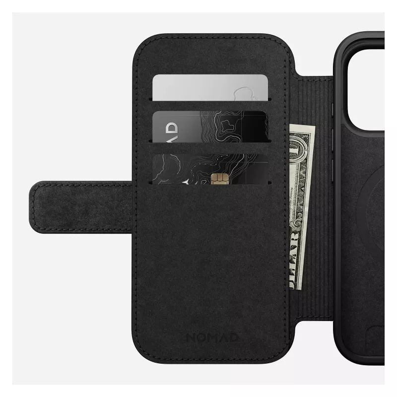 Folio puzdro Nomad Modern Leather Folio pre iPhone 17 Pro, koža + hliník, 6,3 palcov (16 cm), Tan, 3 priehradky na karty