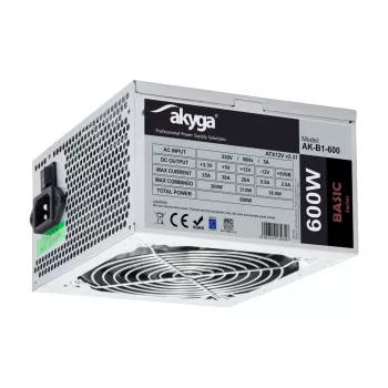 Akyga Basic AK-B1-600 ATX napájací zdroj 600 W, 120 mm ventilátor, pasívne PFC, sivá