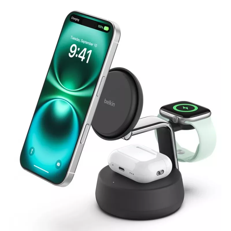 Interiérová nabíjačka Belkin UltraCharge Pro 25W Qi2 3v1 magnetická nabíjačka Charcoal