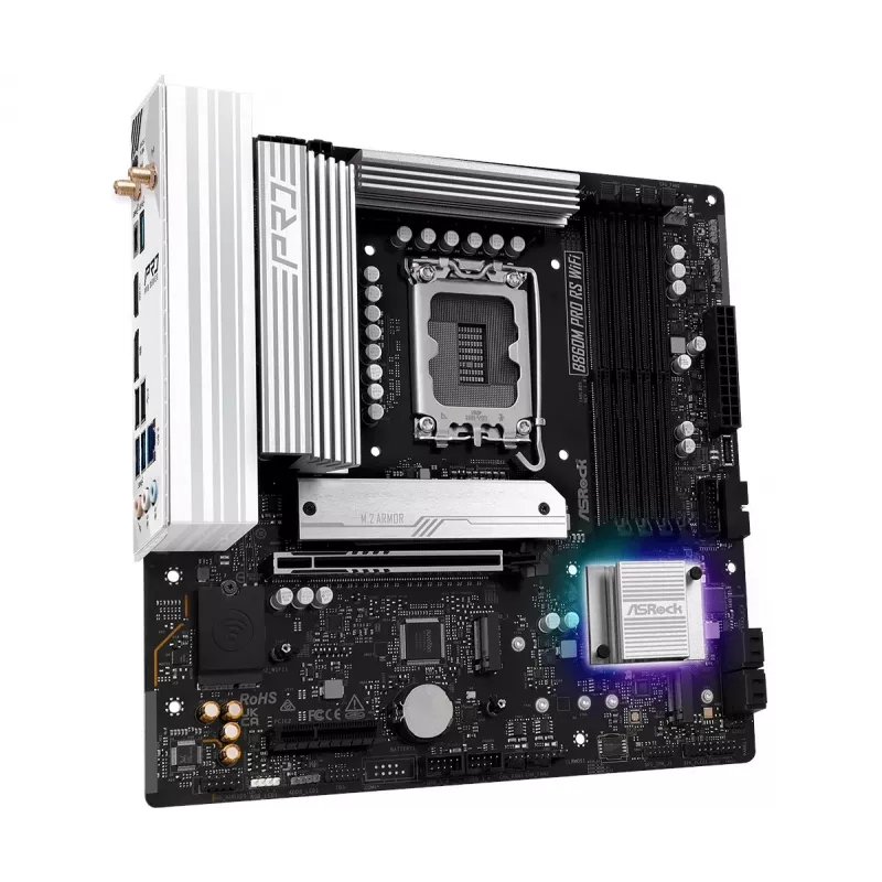 Základná doska ASRock B860M Pro RS WiFi — Intel B860, LGA 1851, micro ATX, DDR5, 4 DIMM, 3x M.2, 2.5Gb LAN, Wi‑Fi, Bluetooth