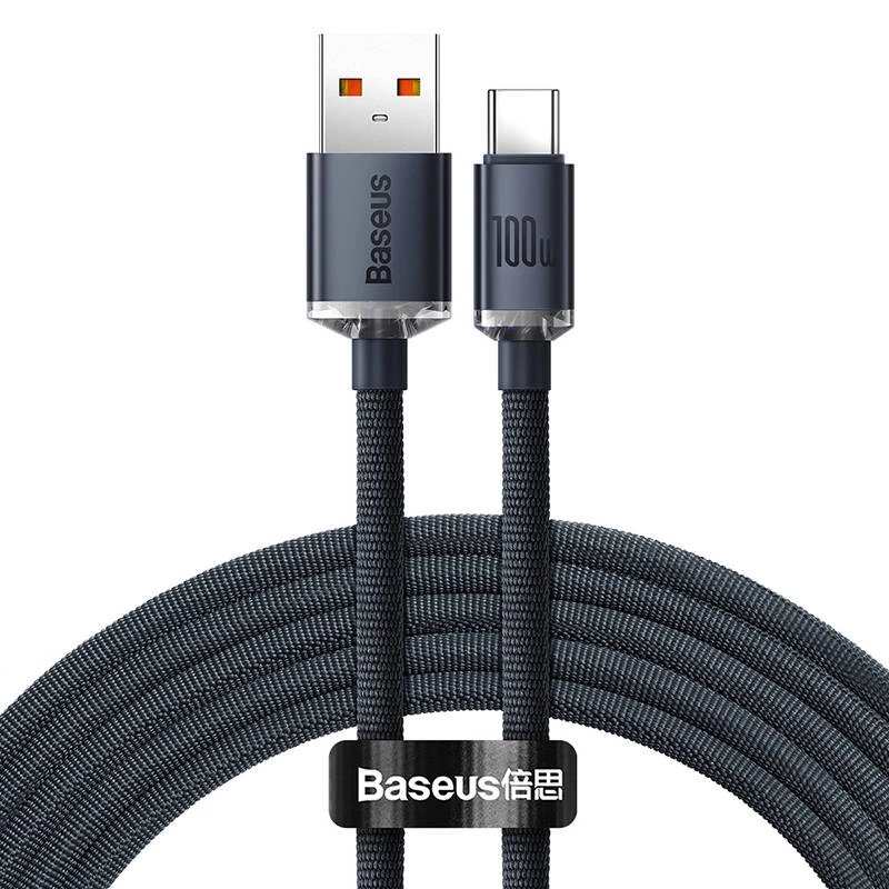 Baseus Crystal Shine kábel USB na USB-C, 100W, 2m (čierna)