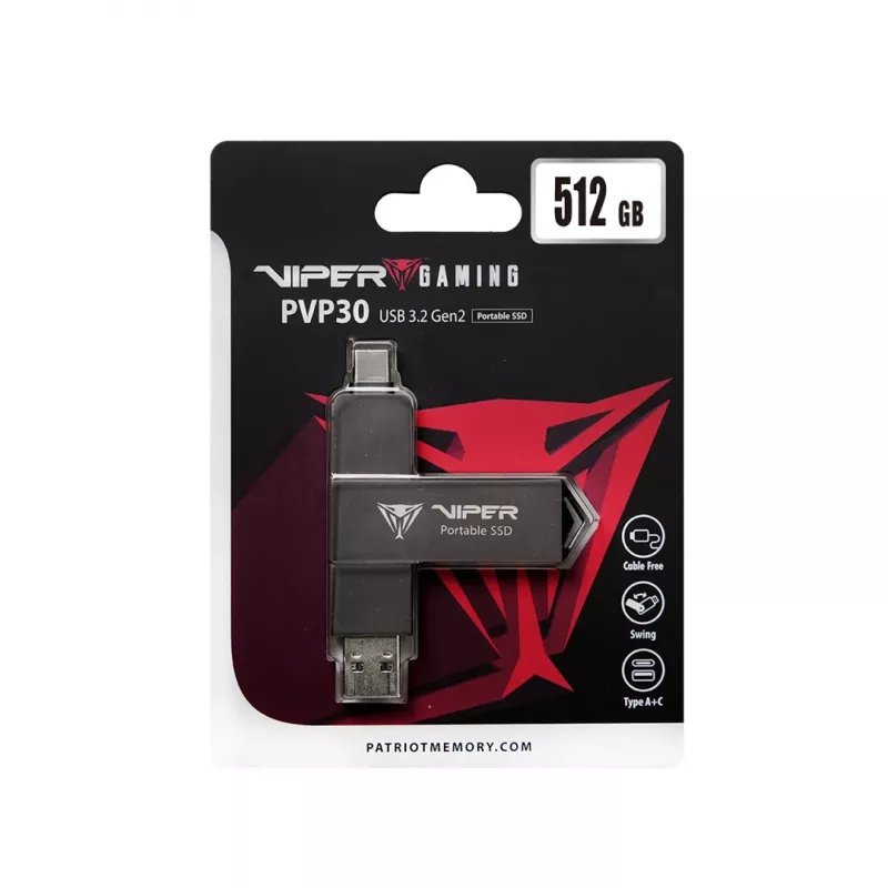 Patriot PVP30 externý SSD 512 GB, Duo A+C USB 3.2 Gen2, hliník