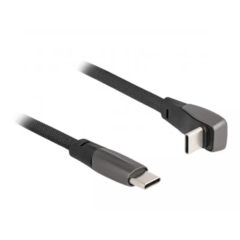 DeLOCK USB 2.0 plochý kábel USB Type-C konektor samec na USB Type-C konektor samec zahnutý PD 3.0 60 W 14 cm čierny