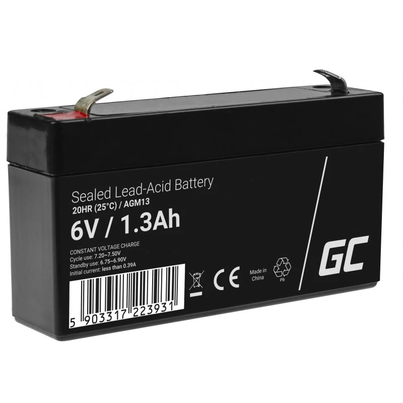 UPS batéria Green Cell AGM13, uzavretá olovená VRLA 6 V 1,3 Ah, 290 g, čierna