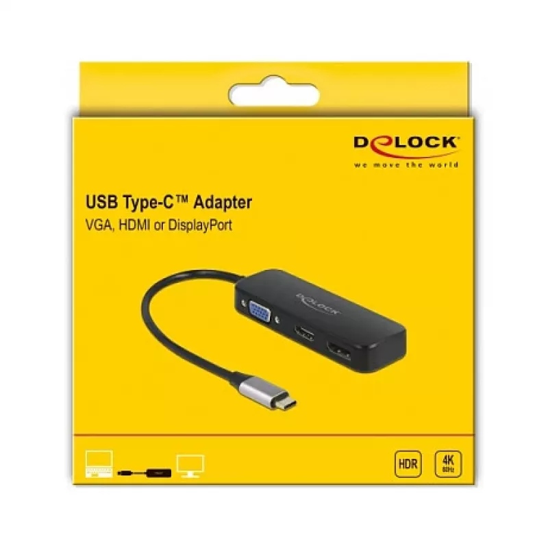 DeLOCK USB Type-C adaptér na VGA HDMI DisplayPort 4K 60 Hz
