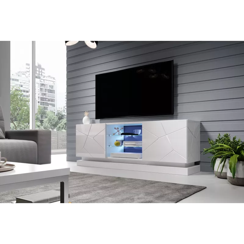 Cama Meble QIU 160 TV skrinka, MDF, biela lesk
