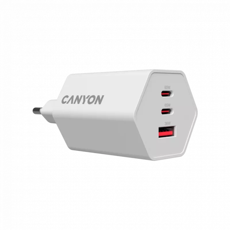 CANYON nabíjačka HEXAGON 65 GaN 65W 2xPD 1xQC EU biela CND-CHAHEX65W