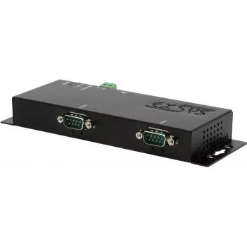 Sériový server zariadení Exsys EX-6122-2 — Ethernet na 2× RS-232/422/485, vyžaduje 12V/3A napájanie