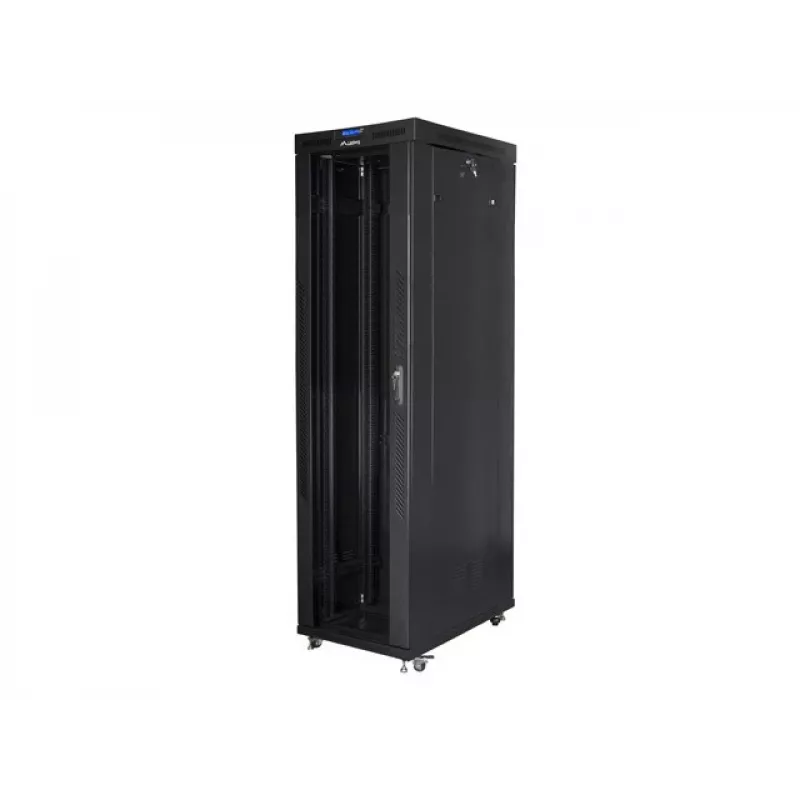 Lanberg FF01-8047-12BL 19-palcová voľne stojaca serverová skriňa 47U, 800x1000 mm, sklenené dvere, LCD, IP20, na zloženie, čierna