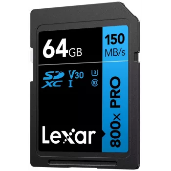 SDXC flash pamäť Lexar 64 GB UHS-I 800xPRO — trieda 10, U3, V30, 150 MB/s