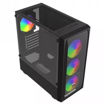 PC skriňa SAVIO Noctis Flow RGB — Cube, ATX/Mini-ITX, 3x 120 mm predné ventilátory, bočné okno z tvrdeného skla, max. GPU 35 cm