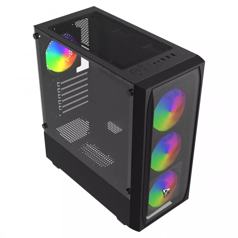 PC skriňa SAVIO Noctis Flow RGB — Cube, ATX/Mini-ITX, 3x 120 mm predné ventilátory, bočné okno z tvrdeného skla, max. GPU 35 cm