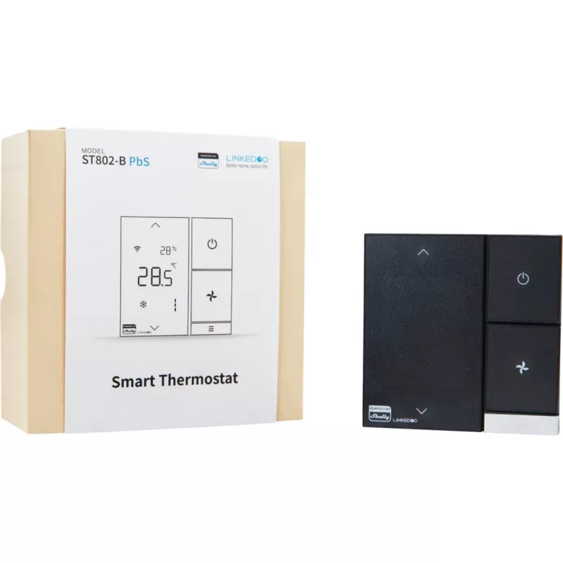 Shelly LinkedGo ST802-B inteligentný HVAC termostat, Wi-Fi, Bluetooth, kompatibilný s Apple Home a Google Home, čierny
