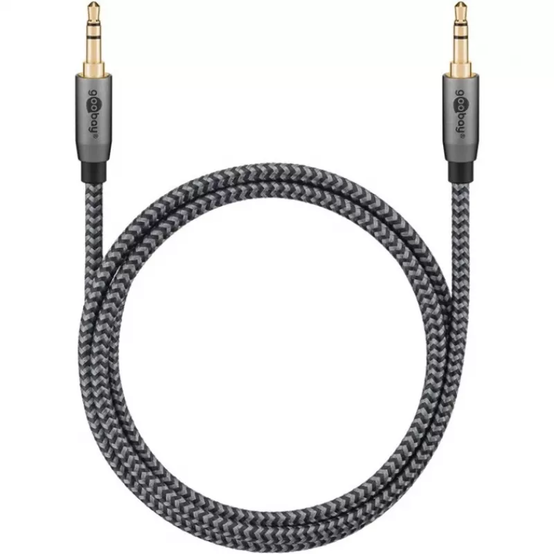 Plus audio prepojovací kábel AUX 3,5 mm stereo (čierna/strieborná, 2 metre)