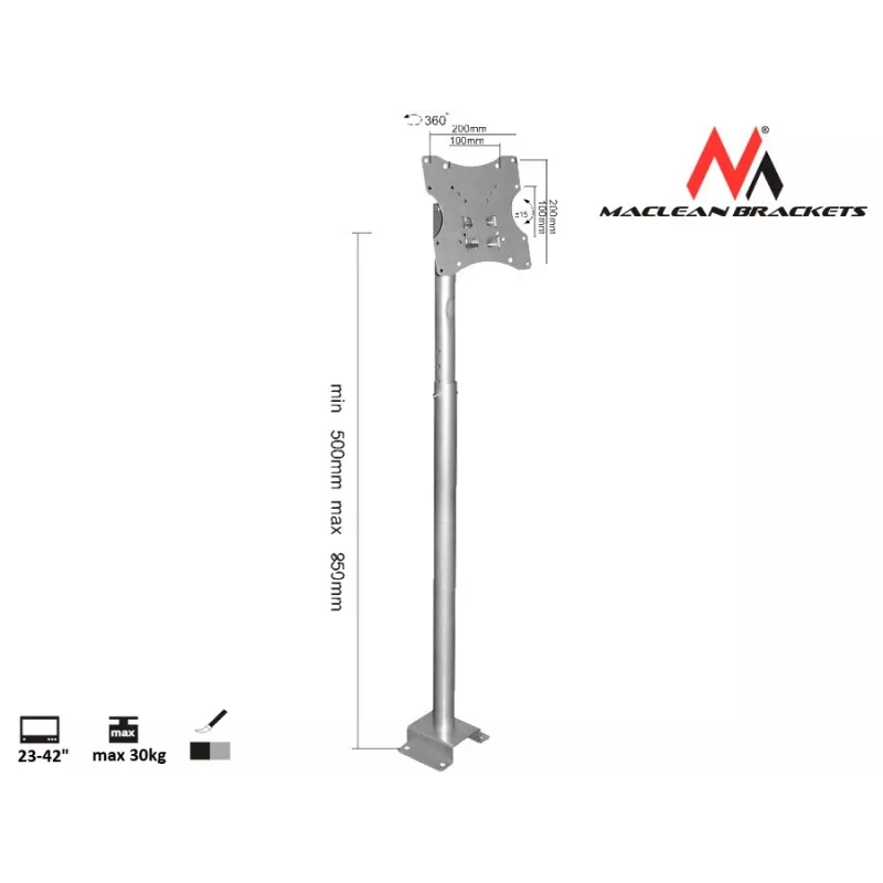 Maclean MC-504A S nastaviteľný stropný držiak 23-42 30kg