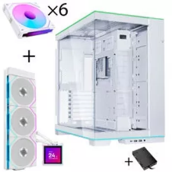 Lian Li O11 Dynamic EVO RGB PC skriňa bundle + HydroShift II LCD-S 360TL AiO + 6x UNI FAN SL-INF 120 Reverse Blade ventilátor - biela