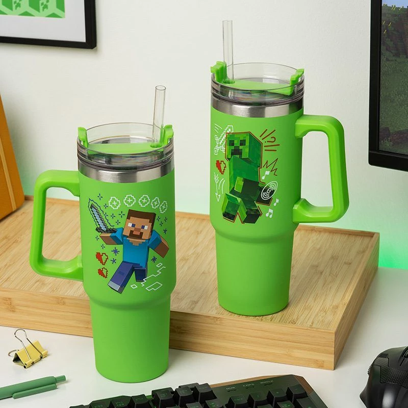 Paladone Minecraft Green 900ml izolovaný pohár so slamkou