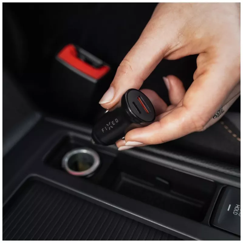Autonabíjačka FIXED FIXCC20N-CU-BK — USB-C a USB-A konektory, výstupný výkon 20 W, kompaktný adaptér do auta