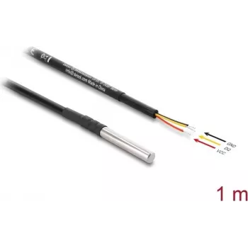 Delock kábel teplotného senzora DS18B20, 3 x otvorené konce kábla, 1 m, čierny