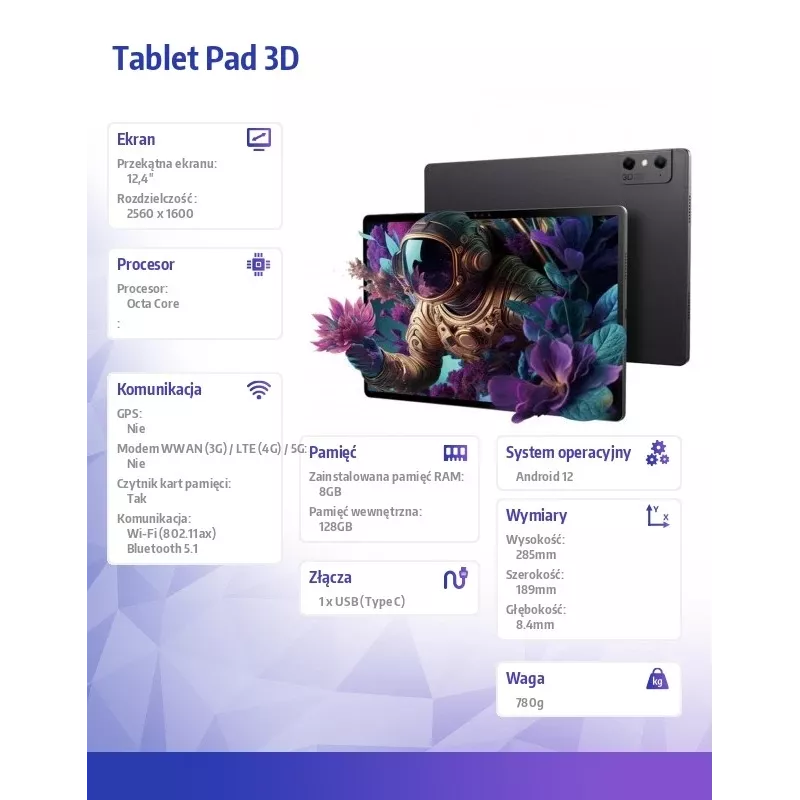 Tablet Nubia Pad 3D 12,4 palca Snapdragon 888 8 GB 128 GB Android