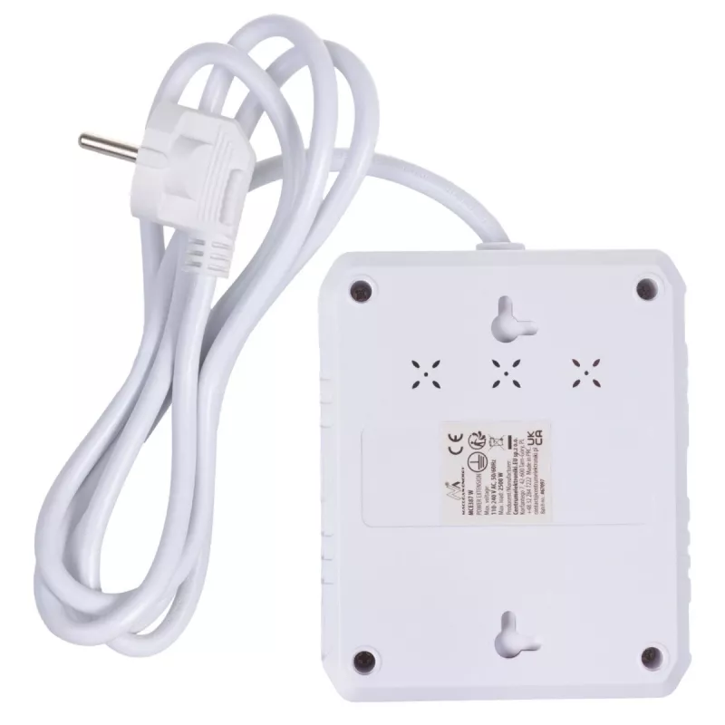 Predlžovacia zásuvka MACLEAN MCE387 W — 2 zásuvky, 3×USB A, 110–240 V, 2500 W, 1,5 m kábel, biela