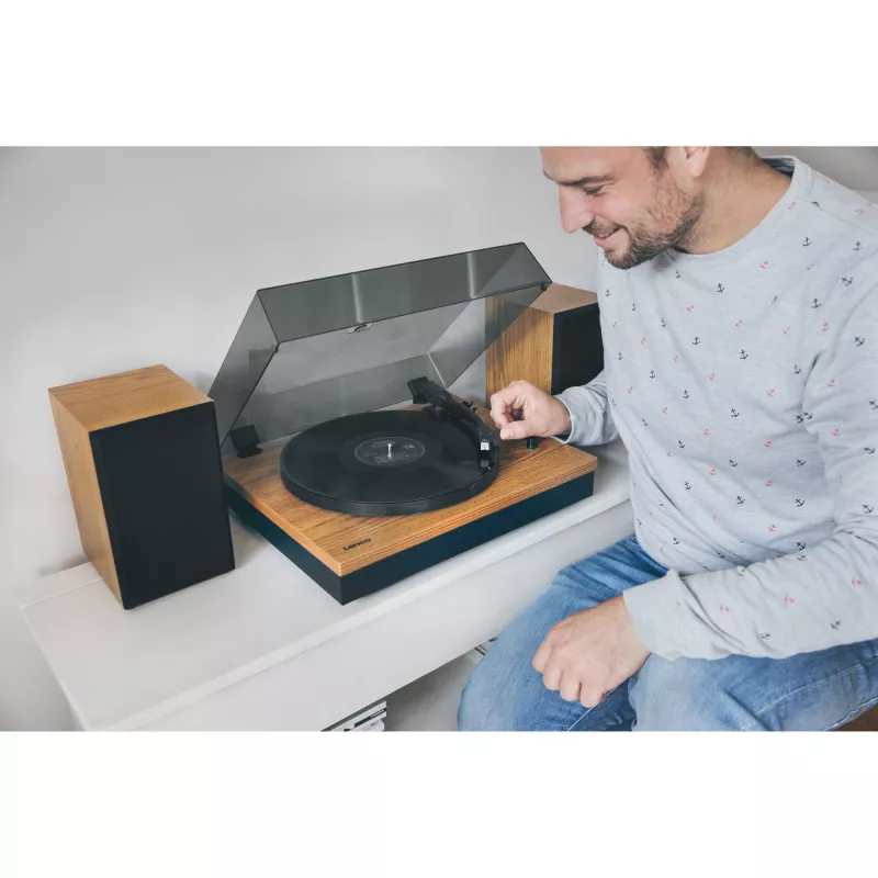 Lenco LS-300WD gramofón s externými reproduktormi, drevo