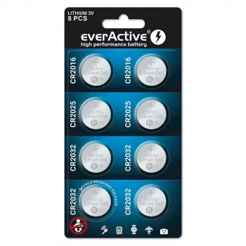 8 ks sada lítiových batérií everActive 4 x CR2032, 2 x CR2025, 2 x CR2016
