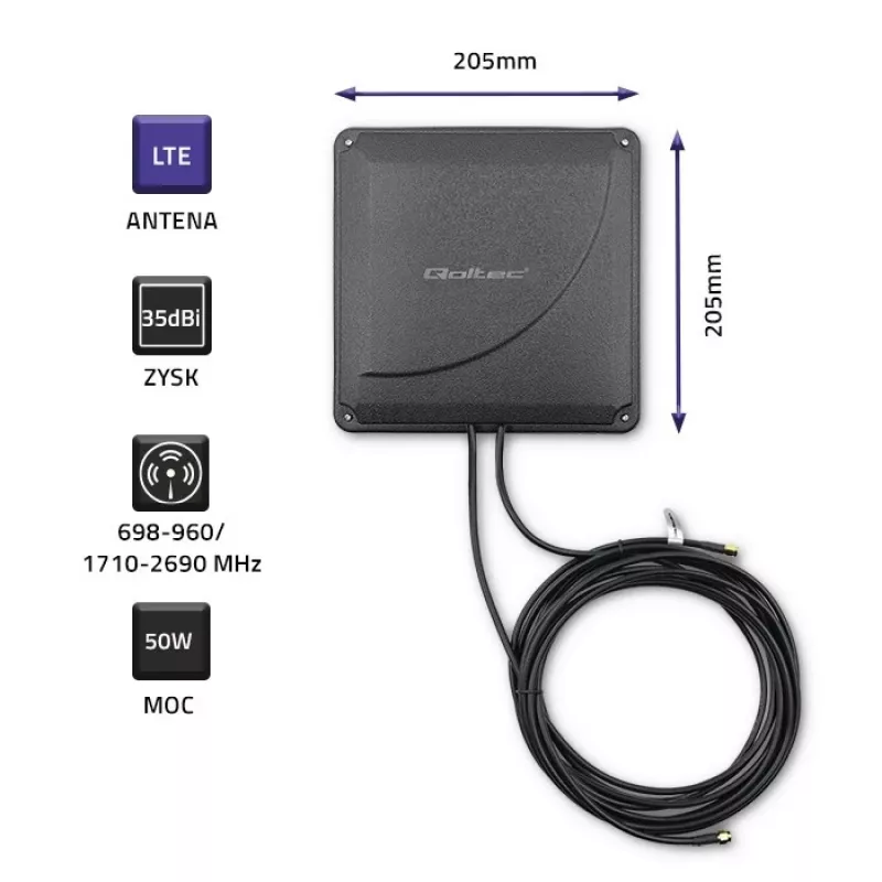 Externá 4G LTE Dual-MIMO anténa QOLTEC 57041 35 dBi 50 W