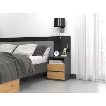 Nočný stolík top e shop M1 ANTRACYT/ARTISAN, dub, 2 zásuvky, 400×320×590 mm