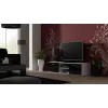 TV stojan cama meble SOHO 140 – 1400×430×370 mm, biely vrchná doska, drevotrieska, biely rám, čierne lesklé fronty